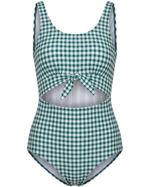 Lime Ricki Swimwear Juniper Gingham Knotted One-Piece - Blue