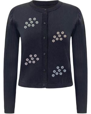 Roch Perel Flower Embroidered Cardigan - Blue