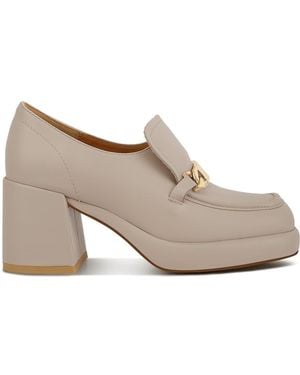 Rag & Co Neutrals Morgan Metallic Embellishment Leather Platform Loafers In Beige - Gray