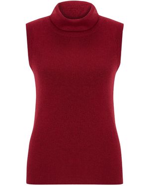 Peraluna Roll Neck Sleeveless Knitwear Sparkle Blouse - Red