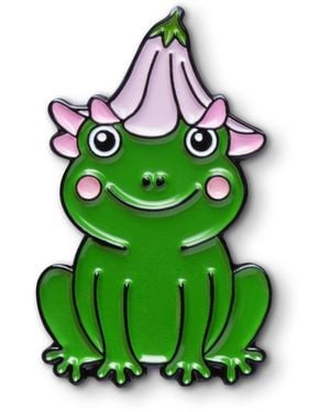 Make Heads Turn Enamel Pin Frog With A Flower Hat - Green