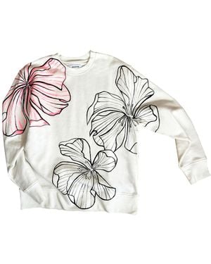 Quillattire Hand Painted Abstract Flower Sweatshirt - White