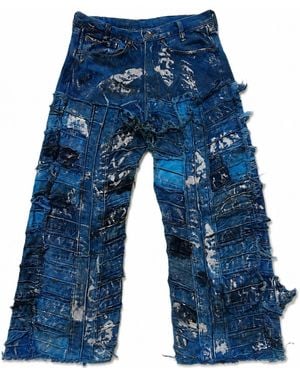 Zasta Studio Wearable Ruins Shredded Wide Leg Colored Denim Pants G - Blue
