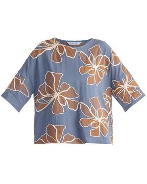Paisie Floral Embroidered Relax Fit Top - Blue