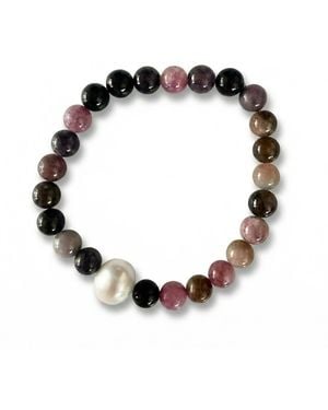 Heather Hawkins Jewelry Multi-Tourmaline Freshwater Pearl Stretch Bracelet - Metallic