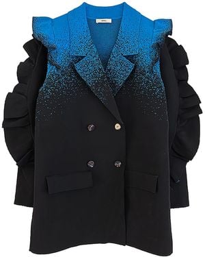 Arto. Double-Breasted Sleeveless Knit Blazer With Detachable Sleeves - Blue
