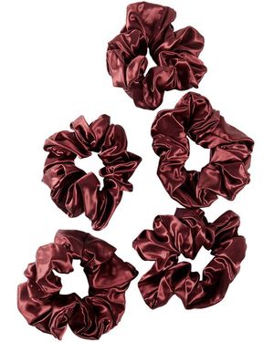 Soft Strokes Silk Pure Mulberry Silk French Scrunchie Set Of Five - Red