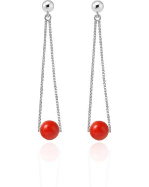 Unaloe Sterling Coral Chain Drop Earrings – Contemporary Mediterranean Designer Jewelry - Red