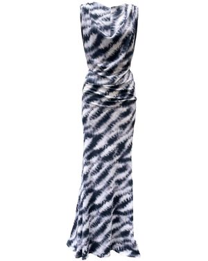 Imaatu Oshun Dress Ink Monochrome Sculpting Elastic Cotton Jersey Waterfall Drape Maxi - Blue