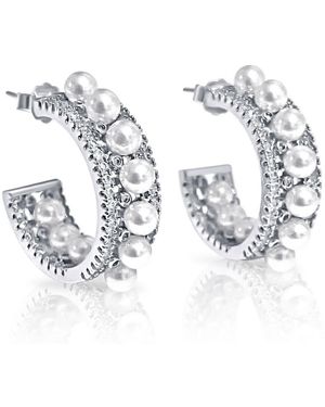 Hzmer Jewelry Nostalgia Pearl Shimmer Hoop Earrings - Metallic
