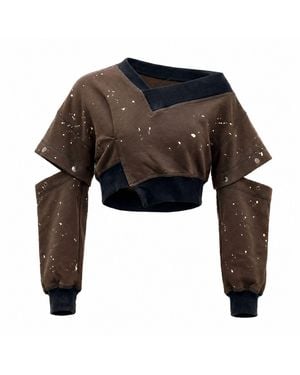 Gao Republic Sweatshirt Cropped Detachable Snap Sleeves Jersey - Brown