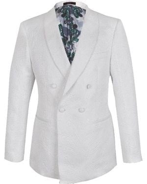 DAVID WEJ Kensington Double Breasted Shawl Lapel Jacquard Blazer - Blue