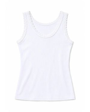 Yumi' Crochet Trim Cotton Stretch Vest Top - White
