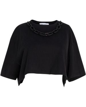 Circular Path Necklace Crop T-Shirt - Black
