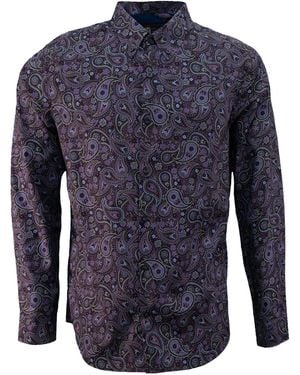 lords of harlech Paisley Cotton Stretch Button-Down Shirt - Blue