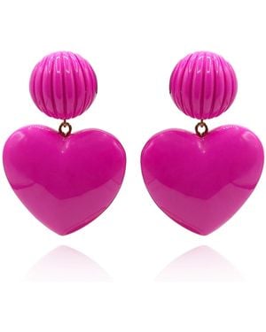 Michael Nash Jewelry Amour Carved Fuschia Resin Clip Heart Drop Earrings - Purple