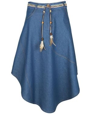 Lalipop Design Midi Asymmetric Flared Denim Skirt - Blue