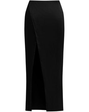 Why Mary Cleo Satin Long Slit Skirt - Black