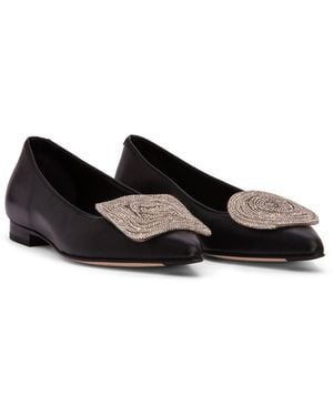 Beautiisoles by Robyn Shreiber Made in Italy Bonnie Leather Ballerina Comfortable For Work & Dressy Valentine Evening Flat - Black