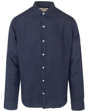 Haris Cotton Linen Basic Long-Sleeved Shirt- Marine - Blue