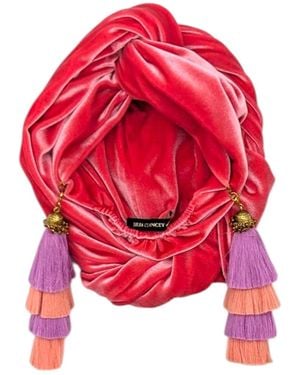 Julia Clancey Flamingo Coral Lilac Swinglette Velour Turban - Red
