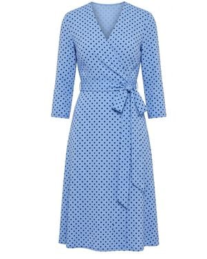concept A trois Polka-Dot Wrap Midi Dress - Blue