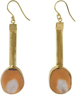 YAA YAA LONDON Caramel Apricot Geode Drop Gemstone Earrings - Metallic