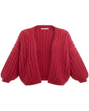 Saachi Chunky Knit Oversized Fuchsia Cardigan Jumper - Red