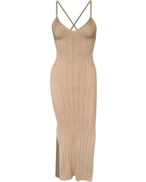 25 UNION Neutrals Knitted Cotton Summer Maxi Dress With Lace Up Back - Natural