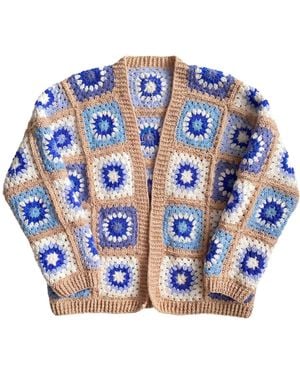 Ana Chic Sunburst Granny Square Handmade Crochet Cardigan - Blue