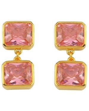 LINYA JEWELLERY Double Crystal Stone Dangle Earrings - Pink