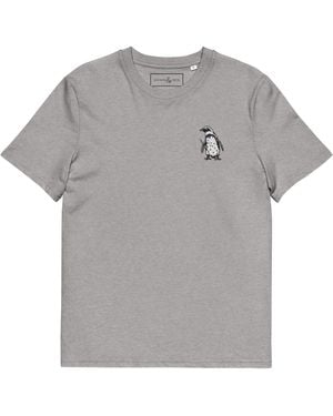 Anchor and Crew Heather Penguin Suit Actual Life Organic Cotton Embroidered T-Shirt - Grey