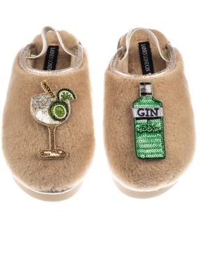 Laines London Neutrals Flatform Cloud Closed Toe Slippers With Original Gin & Glass Brooches - Green