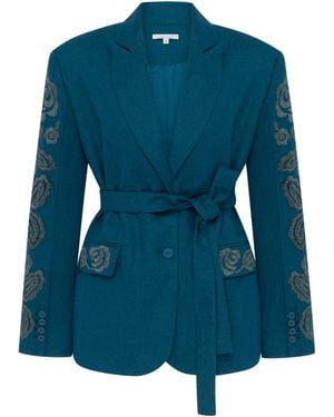 Annabo Velvet Rose Embroidered Wool Blazer – Deep - Blue
