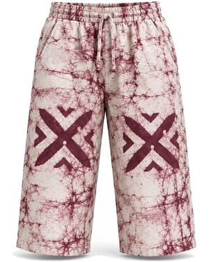 Naba Clothing Naba Diaspora Adire Cream Three-Quarter Pants - Red