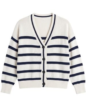 Brodie Cashmere Reverse Stripe Cardigan - Black