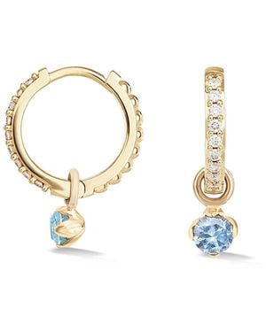 Dower & Hall Solid Diamond Hoops & Aquamarine Lotus Drops - Metallic