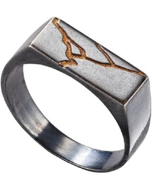 Posh Totty Designs Oxidised Sterling Silver Rectangle Kintsugi Signet Ring - Metallic