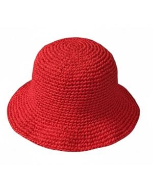 Springmoonatelier Luxury Handmade Raffia Crochet Bucket Hat – Premium Fire Butterfly - Red