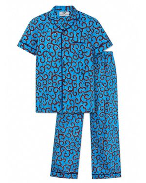 Ohema Ohene African Print Cotton Trouser Pyjama Set - Blue