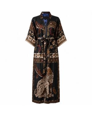 Wenzi Long Silk Kimono Robe - Black
