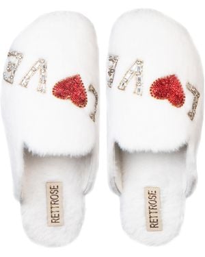 Rettrose Anastasia Cream Luxury Plush Diamanté Embellished Handmade Slipper - White