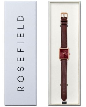 ROSEFIELD Boxy Xs Burgundy Ladies Watch With Burgundy Sunray Dial & Dark Leather Strap - White