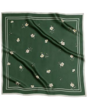 RainSisters Small Floral Print Natural Silk Scarf - Green