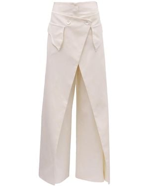 Julia Allert High-Waisted Cotton Wrap Trousers Skirt Effect - Natural