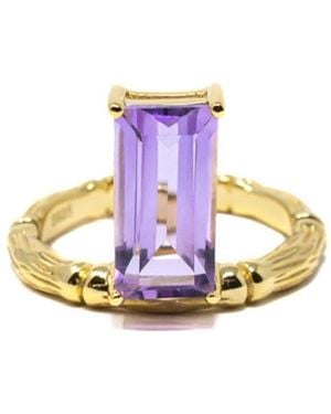 NASI SILVER Floating Bamboo Baguette Gemstone Ring- Amethyst - Purple
