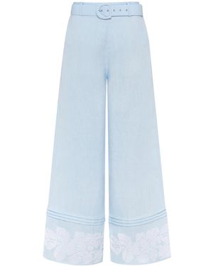 Annabo Desert Rose Wide-Leg Linen Pants - Blue