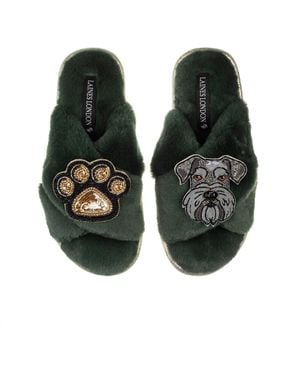 Laines London Classic Laines Slippers With Ernie The Schnauzer & Paw Brooches - Green