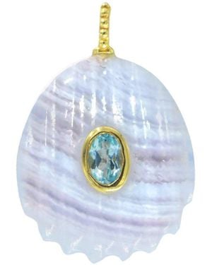 KAMARIA Lace Agate Gemstone Pendant With Topaz - Blue