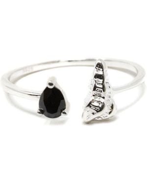 NASI SILVER Shell Sedef Ring- Onyx - White